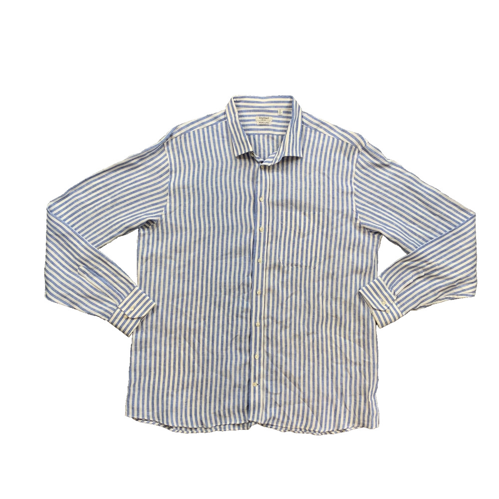 Raphael Positano Shirt Mens 4XL Blue Stripe Long Sleeve Pure Linen Lightweight